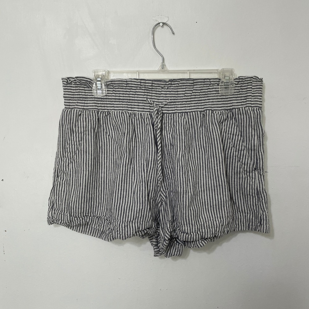 Womens Linen Blend Striped Smocked Waist Shorts Blue White Large‎ Nautical